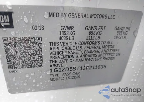 2018 Chevrolet Malibu Lt z USA, uszkodzony, nr VIN 1G1ZD5ST1JF211635